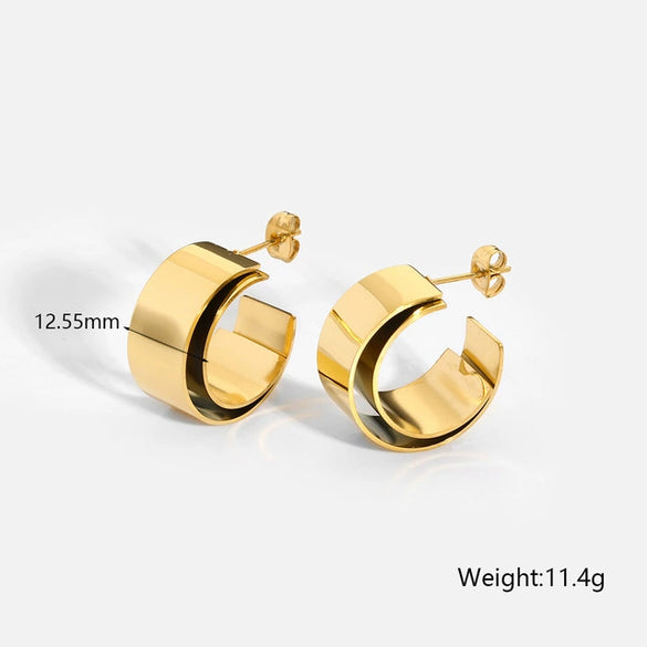 Wholesale Geometric Highpolish 18K Gold Plated Stainless Steel Cshaped Doublelayer Earrings For Women