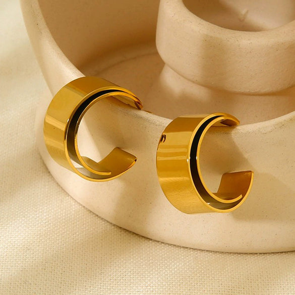 Wholesale Geometric Highpolish 18K Gold Plated Stainless Steel Cshaped Doublelayer Earrings For Women