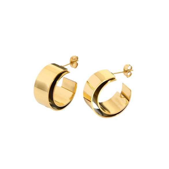 Wholesale Geometric Highpolish 18K Gold Plated Stainless Steel Cshaped Doublelayer Earrings For Women