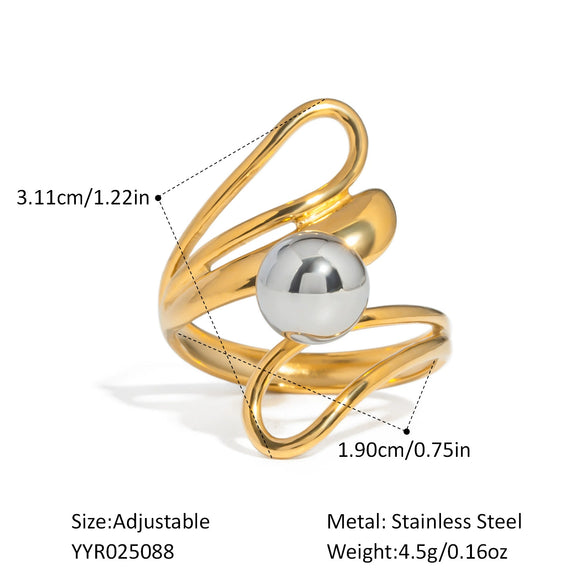 Wholesale Geometric Hollow Design Stainless Steel Bead Ring With Pvd Furnace Vacuum Real Gold Plating Light Luxury And Delicate Jewelry For Unisex