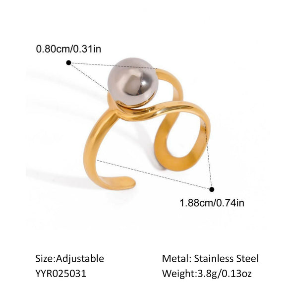 Wholesale Geometric Hollow Design Stainless Steel Bead Ring With Pvd Furnace Vacuum Real Gold Plating Light Luxury And Delicate Jewelry For Unisex