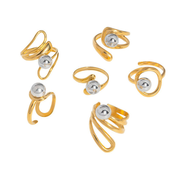 Wholesale Geometric Hollow Design Stainless Steel Bead Ring With Pvd Furnace Vacuum Real Gold Plating Light Luxury And Delicate Jewelry For Unisex