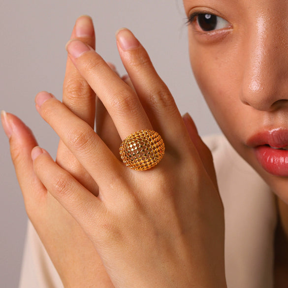 Wholesale Geometric Hollow Electroplated Stainless Steel Rings Women's Jewelry Accessories
