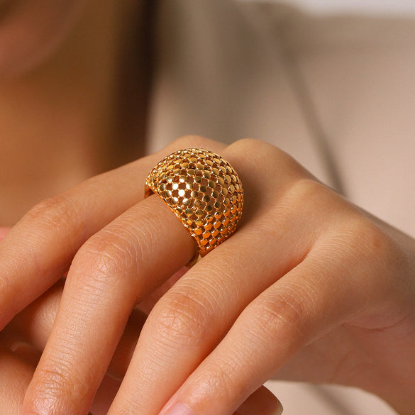 Wholesale Geometric Hollow Electroplated Stainless Steel Rings Women's Jewelry Accessories