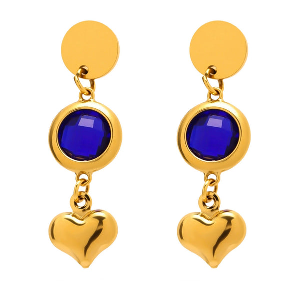 Wholesale Geometric Hollow Heart Tassel Earrings Inlaid With Glass Stone Stainless Steel Electroplated For Women