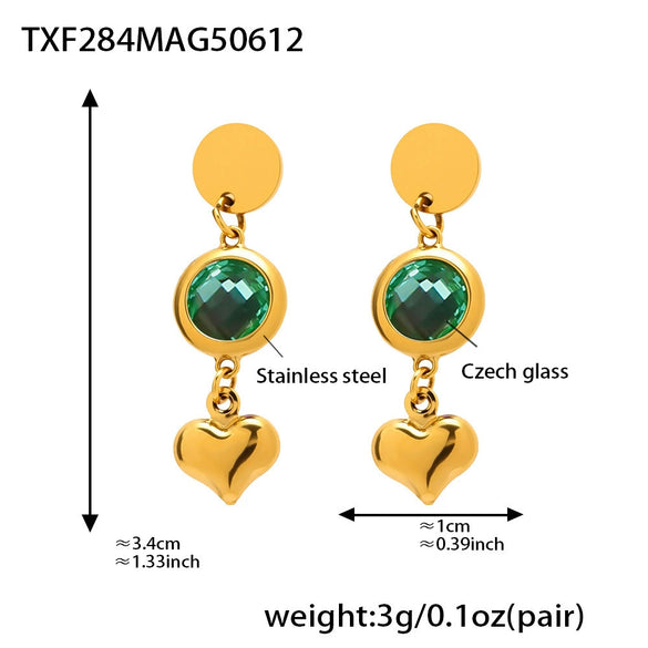 Wholesale Geometric Hollow Heart Tassel Earrings Inlaid With Glass Stone Stainless Steel Electroplated For Women