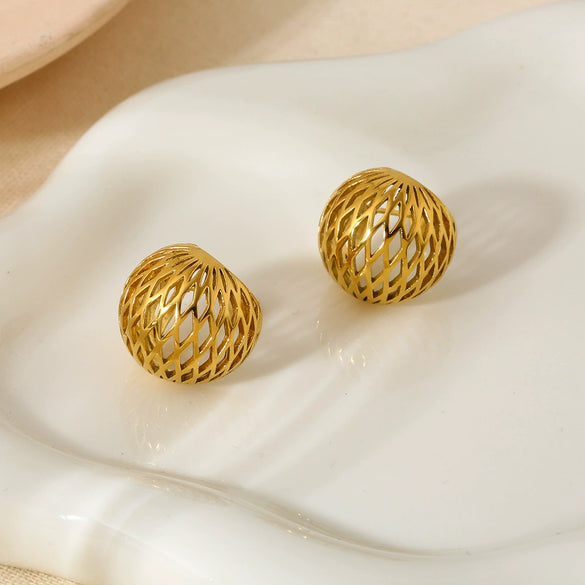Wholesale Geometric Hollow Hemispherical Stainless Steel 18K Gold Plated Earrings For Women