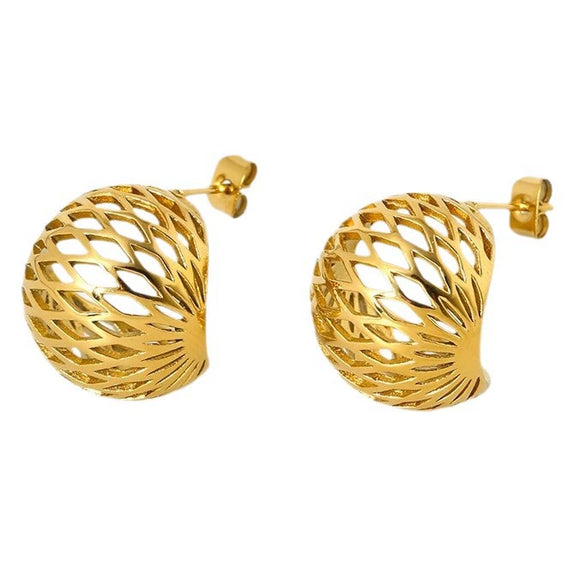 Wholesale Geometric Hollow Hemispherical Stainless Steel 18K Gold Plated Earrings For Women