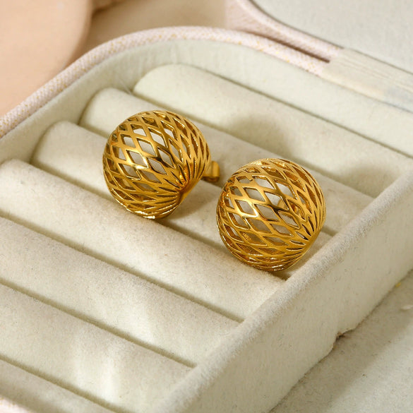 Wholesale Geometric Hollow Hemispherical Stainless Steel 18K Gold Plated Earrings For Women