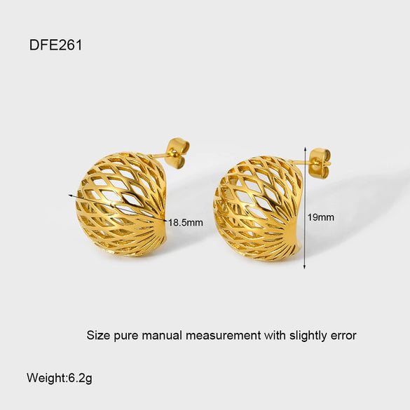 Wholesale Geometric Hollow Hemispherical Stainless Steel 18K Gold Plated Earrings For Women