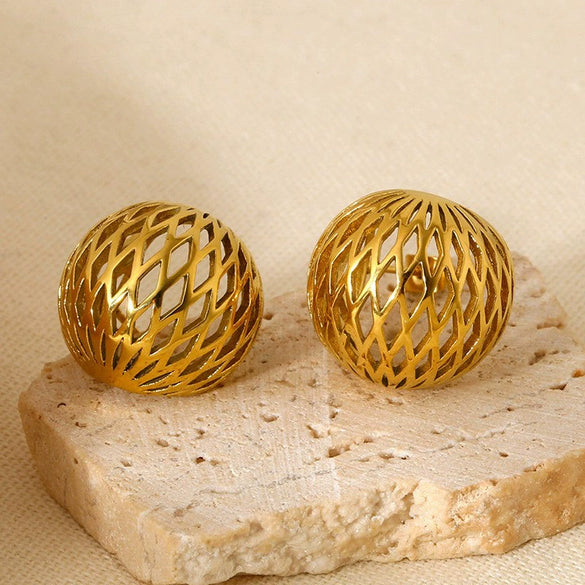 Wholesale Geometric Hollow Hemispherical Stainless Steel 18K Gold Plated Earrings For Women