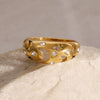 Wholesale Geometric Hollow Moon Star Crescent Ring Jewelry In Stainless Steel With 18K Gold Electroplating And White Diamond