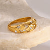 Wholesale Geometric Hollow Moon Star Crescent Ring Jewelry In Stainless Steel With 18K Gold Electroplating And White Diamond