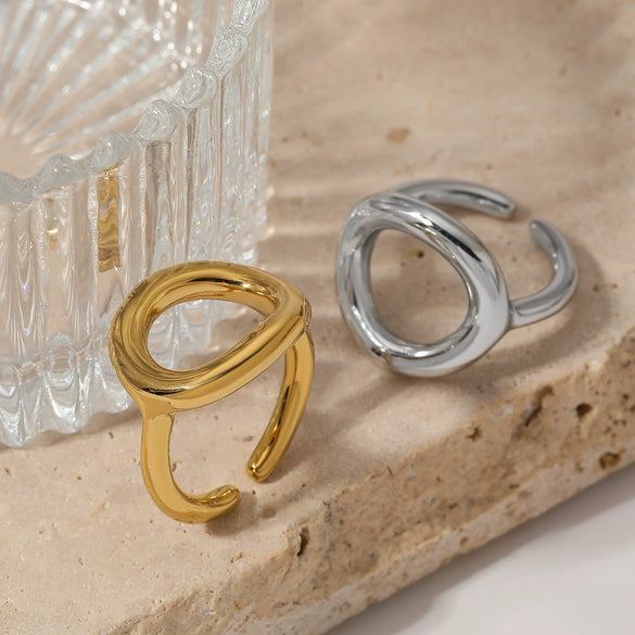 Wholesale Geometric Hollow Ring With Adjustable Opening Stainless Steel Minimalist Gossing Allmatch Electroplated Ring For Women