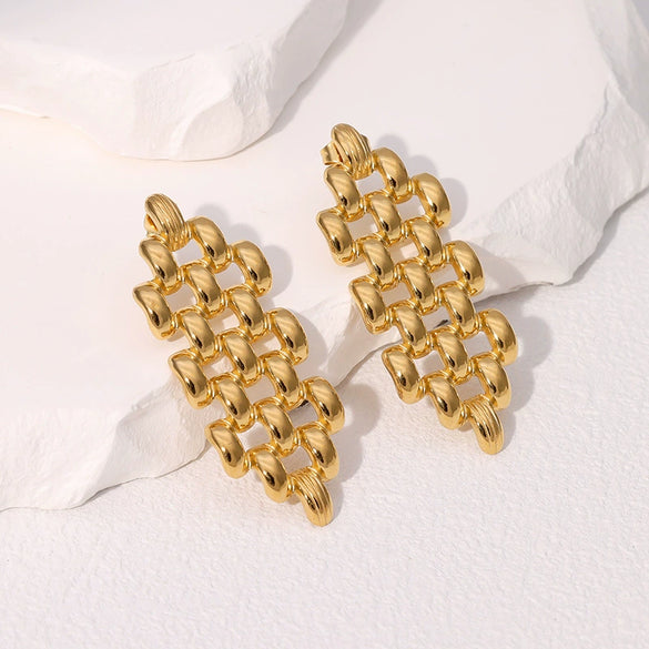 Wholesale Geometric Hollow Stainless Steel Earrings With Electroplating For Women Exaggerated And High Sense Non Fading