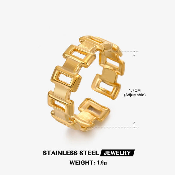 Wholesale Geometric Hollow Stainless Steel Ring For Women With Gold Plating