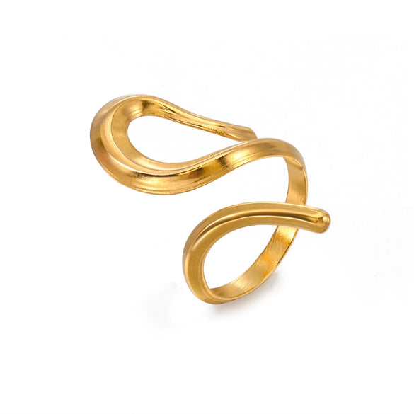 Wholesale Geometric Hollow Stainless Steel Ring For Women With Simple Gold Plating