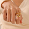 Wholesale Geometric Hollow Stainless Steel Ring For Women With Simple Gold Plating