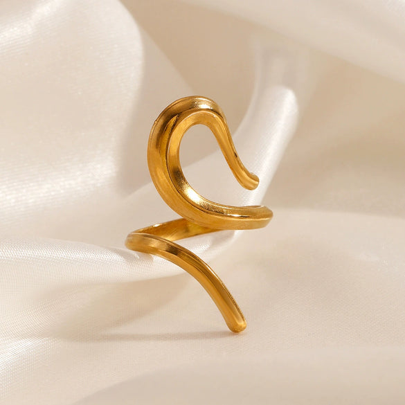 Wholesale Geometric Hollow Stainless Steel Ring For Women With Simple Gold Plating