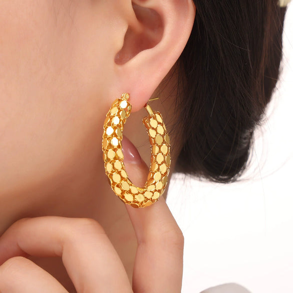 Wholesale Geometric Hollow Ushaped Electroplated Titanium Steel Earrings For Women