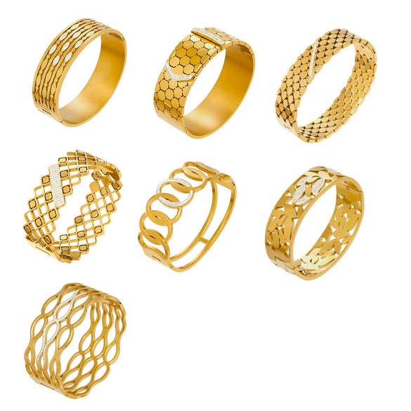 Wholesale Geometric Hollowout Microinlaid Zircon Stainless Steel Goldplated Bracelet Elegant Jewelry