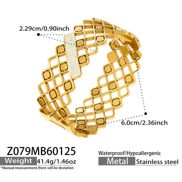 Wholesale Geometric Hollowout Microinlaid Zircon Stainless Steel Goldplated Bracelet Elegant Jewelry