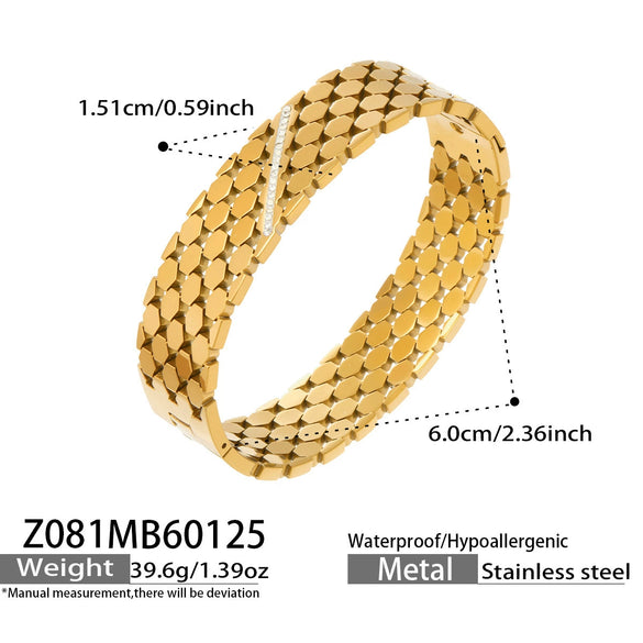 Wholesale Geometric Hollowout Microinlaid Zircon Stainless Steel Goldplated Bracelet Elegant Jewelry