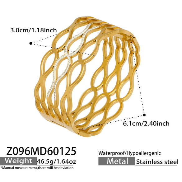Wholesale Geometric Hollowout Microinlaid Zircon Stainless Steel Goldplated Bracelet Elegant Jewelry