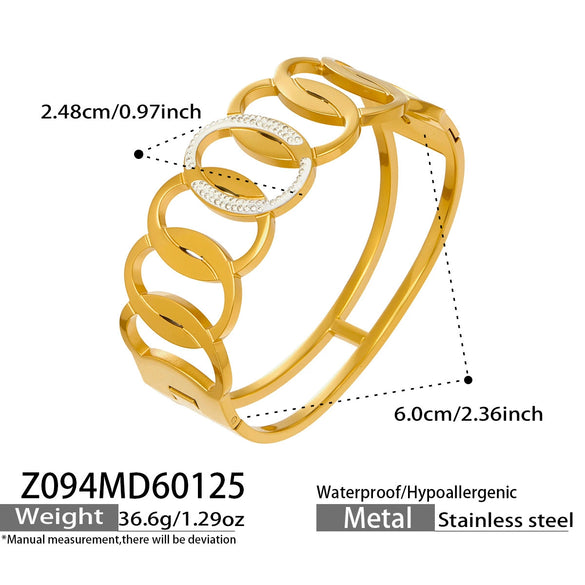 Wholesale Geometric Hollowout Microinlaid Zircon Stainless Steel Goldplated Bracelet Elegant Jewelry