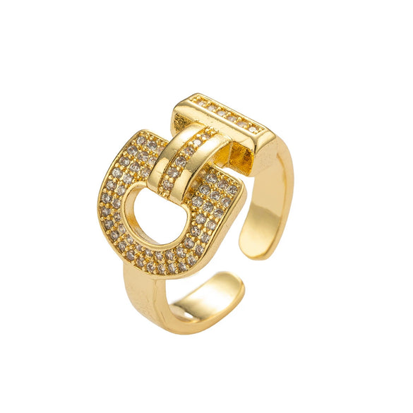 Wholesale Geometric Horseshoe Buckle Open Ring Gold Plated Copper Electroplated Unisex Women's Light Luxury Trendy Fashion