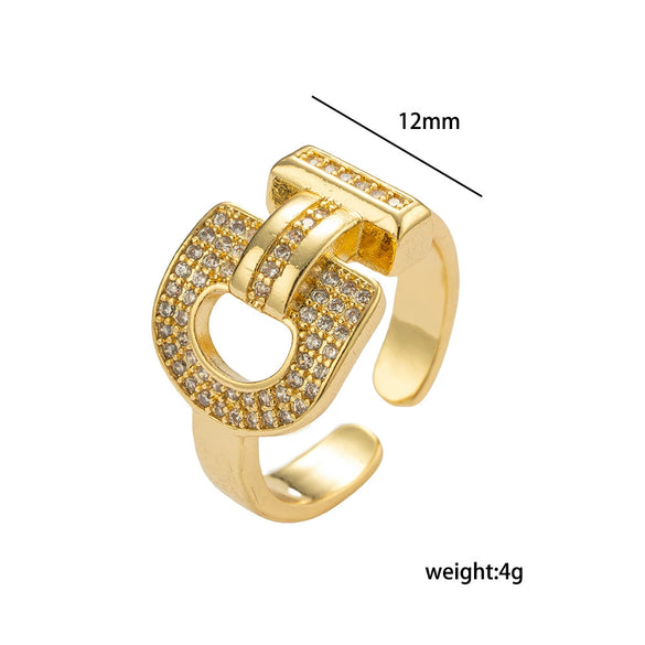 Wholesale Geometric Horseshoe Buckle Open Ring Gold Plated Copper Electroplated Unisex Women's Light Luxury Trendy Fashion