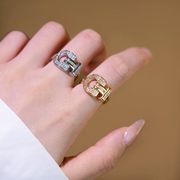 Wholesale Geometric Horseshoe Buckle Open Ring Gold Plated Copper Electroplated Unisex Women's Light Luxury Trendy Fashion