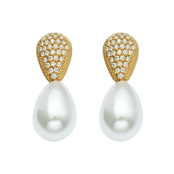 Wholesale Geometric Imitation Pearl 5A Zircon Inlaid Stainless Steel 18K Gold Plated Earrings For Women
