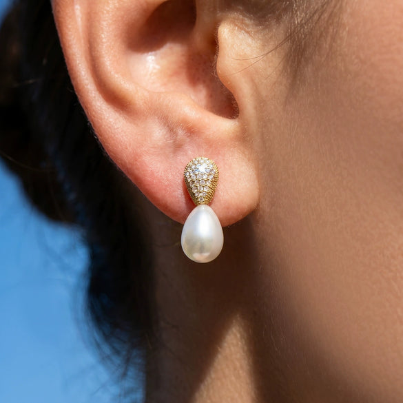 Wholesale Geometric Imitation Pearl 5A Zircon Inlaid Stainless Steel 18K Gold Plated Earrings For Women