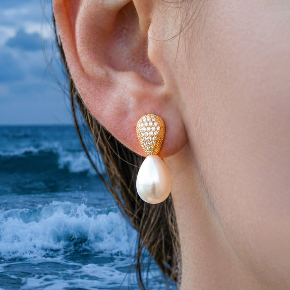 Wholesale Geometric Imitation Pearl 5A Zircon Inlaid Stainless Steel 18K Gold Plated Earrings For Women