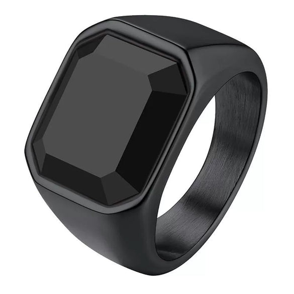 Wholesale Geometric Inlaid Imitation Gemstone Titanium Steel Casting And Electroplated Ring Unisex Jewelry