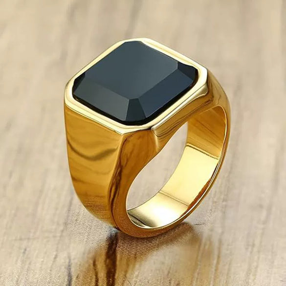 Wholesale Geometric Inlaid Imitation Gemstone Titanium Steel Casting And Electroplated Ring Unisex Jewelry