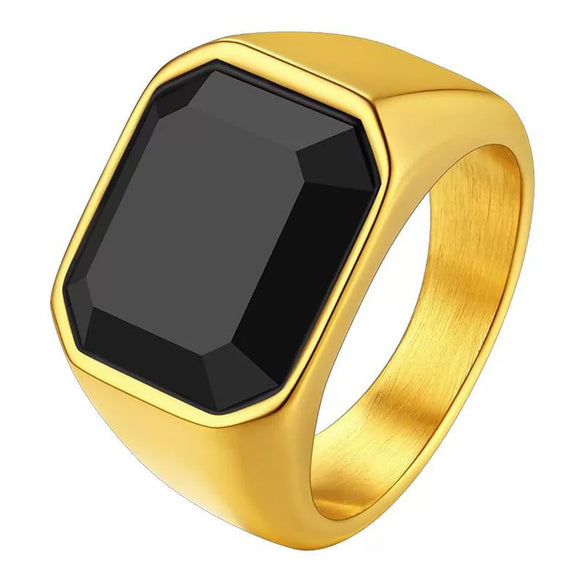 Wholesale Geometric Inlaid Imitation Gemstone Titanium Steel Casting And Electroplated Ring Unisex Jewelry