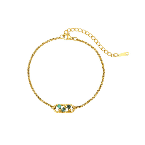 Wholesale Geometric Inlaid Natural Stone Stainless Steel 18K Goldplated Hand Jewelry Women's Bracelet