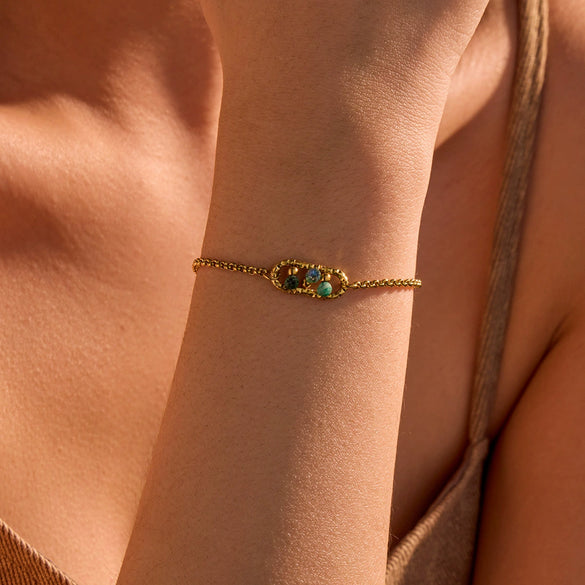 Wholesale Geometric Inlaid Natural Stone Stainless Steel 18K Goldplated Hand Jewelry Women's Bracelet