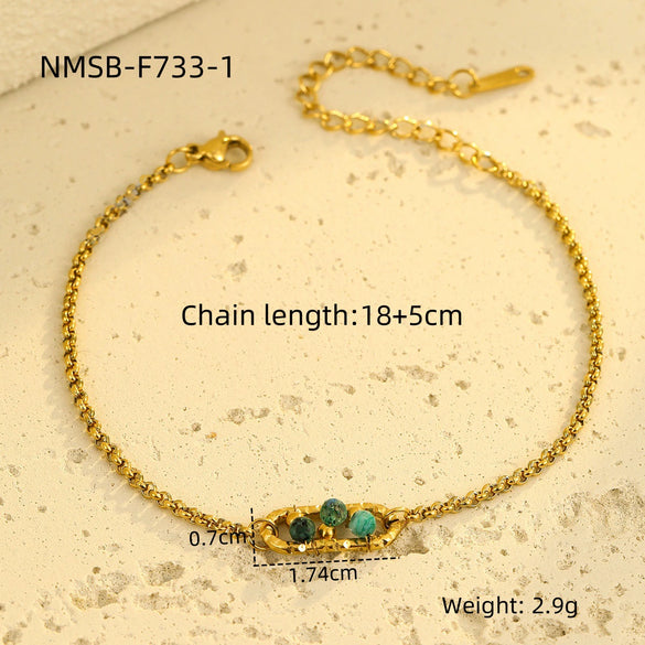Wholesale Geometric Inlaid Natural Stone Stainless Steel 18K Goldplated Hand Jewelry Women's Bracelet