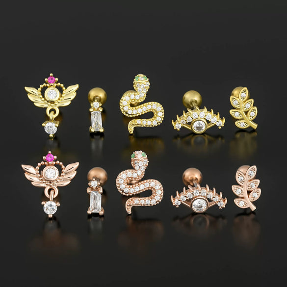 Wholesale Geometric Inlaid Zircon Copper Ear Bone Nail Jewelry