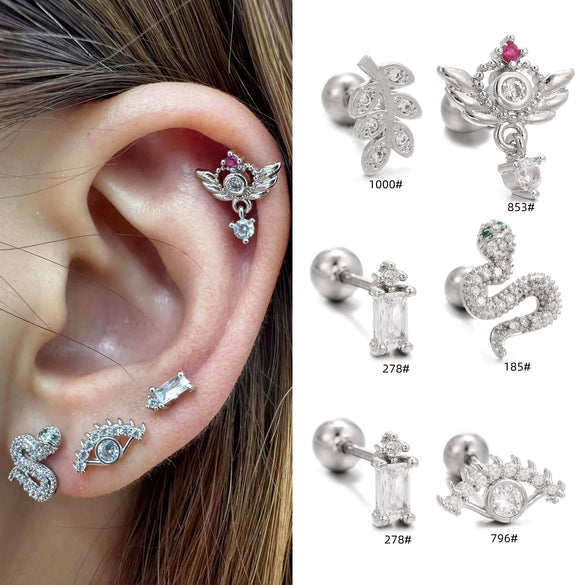 Wholesale Geometric Inlaid Zircon Copper Ear Bone Nail Jewelry
