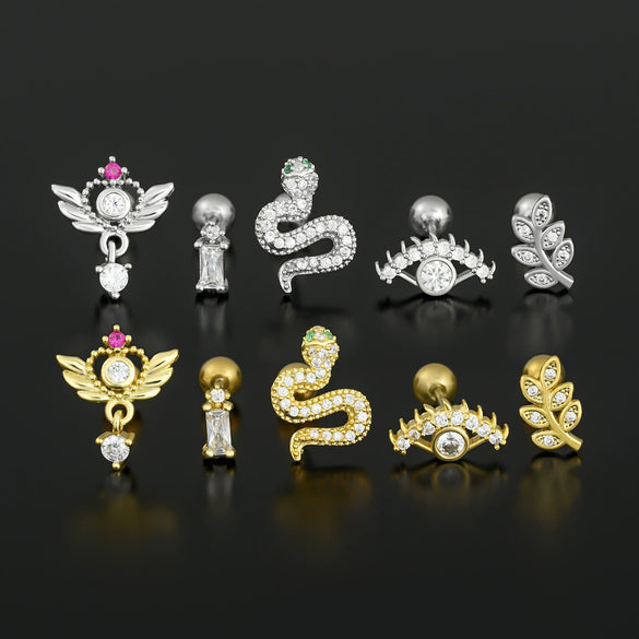 Wholesale Geometric Inlaid Zircon Copper Ear Bone Nail Jewelry