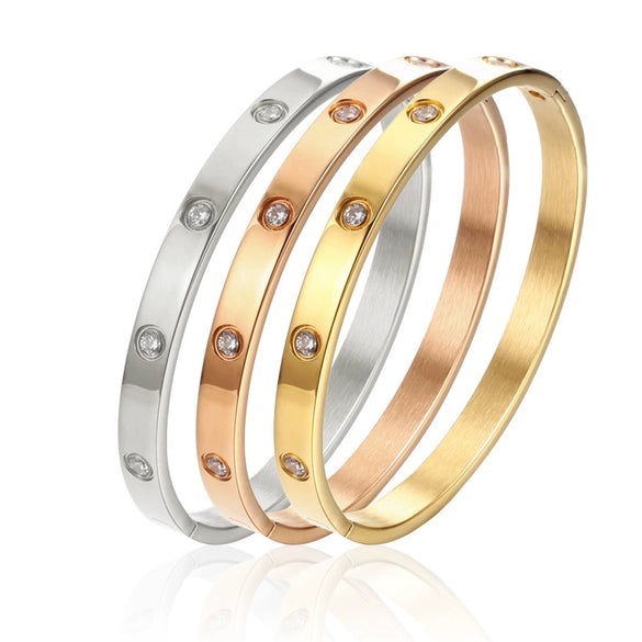 Wholesale Geometric Inlaid Zircon Titanium Steel Buckle Bracelet For Couples