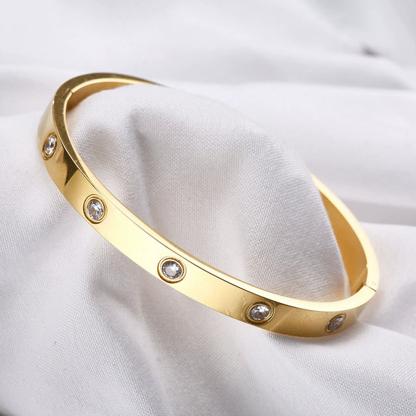 Wholesale Geometric Inlaid Zircon Titanium Steel Buckle Bracelet For Couples