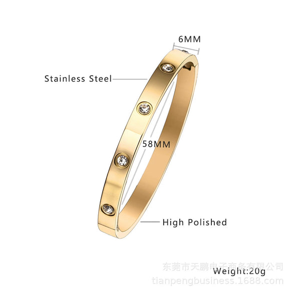 Wholesale Geometric Inlaid Zircon Titanium Steel Buckle Bracelet For Couples