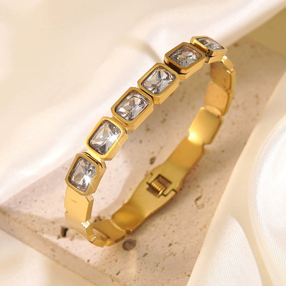 Wholesale Geometric Ins Style Colorful Zircon Stainless Steel Electroplated Bracelet Jewelry