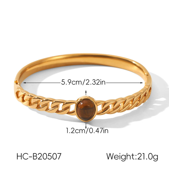 Wholesale Geometric Ins Style Electroplated Stainless Steel Bracelet With Green Aventurine And Tiger Eye Stone Jewelry Accessories