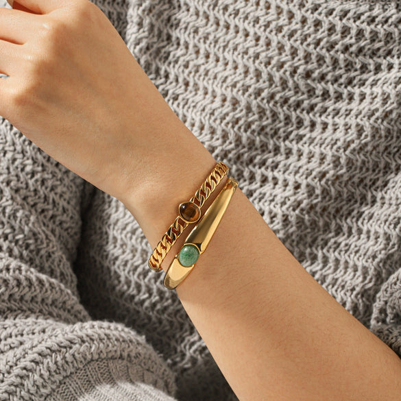 Wholesale Geometric Ins Style Electroplated Stainless Steel Bracelet With Green Aventurine And Tiger Eye Stone Jewelry Accessories